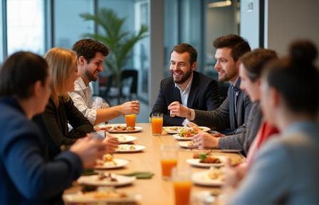 Team members having lunch together