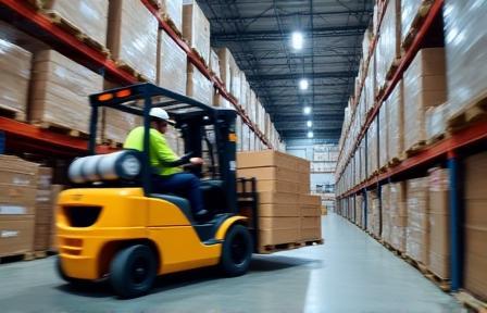 Forklift operator working in a warehouse