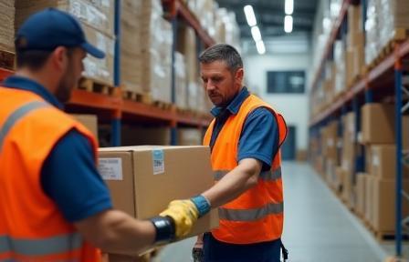 Warehouse worker scanning a package